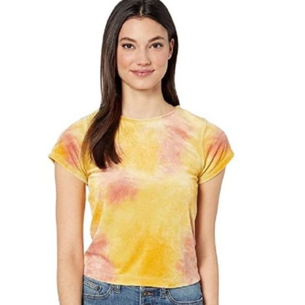Free People Bright Eyes Yellow Tie-Dye Velvet Tee - Picture 1 of 9